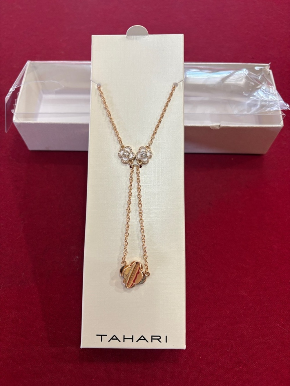 Tahari Rose Gold Floral Lariat Necklace